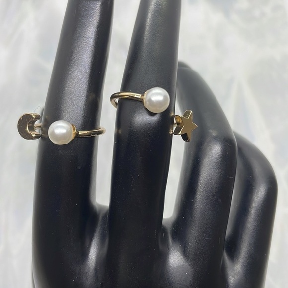 Pearl Moon And Star Gold Adjustable Rings - Picture 7 of 9